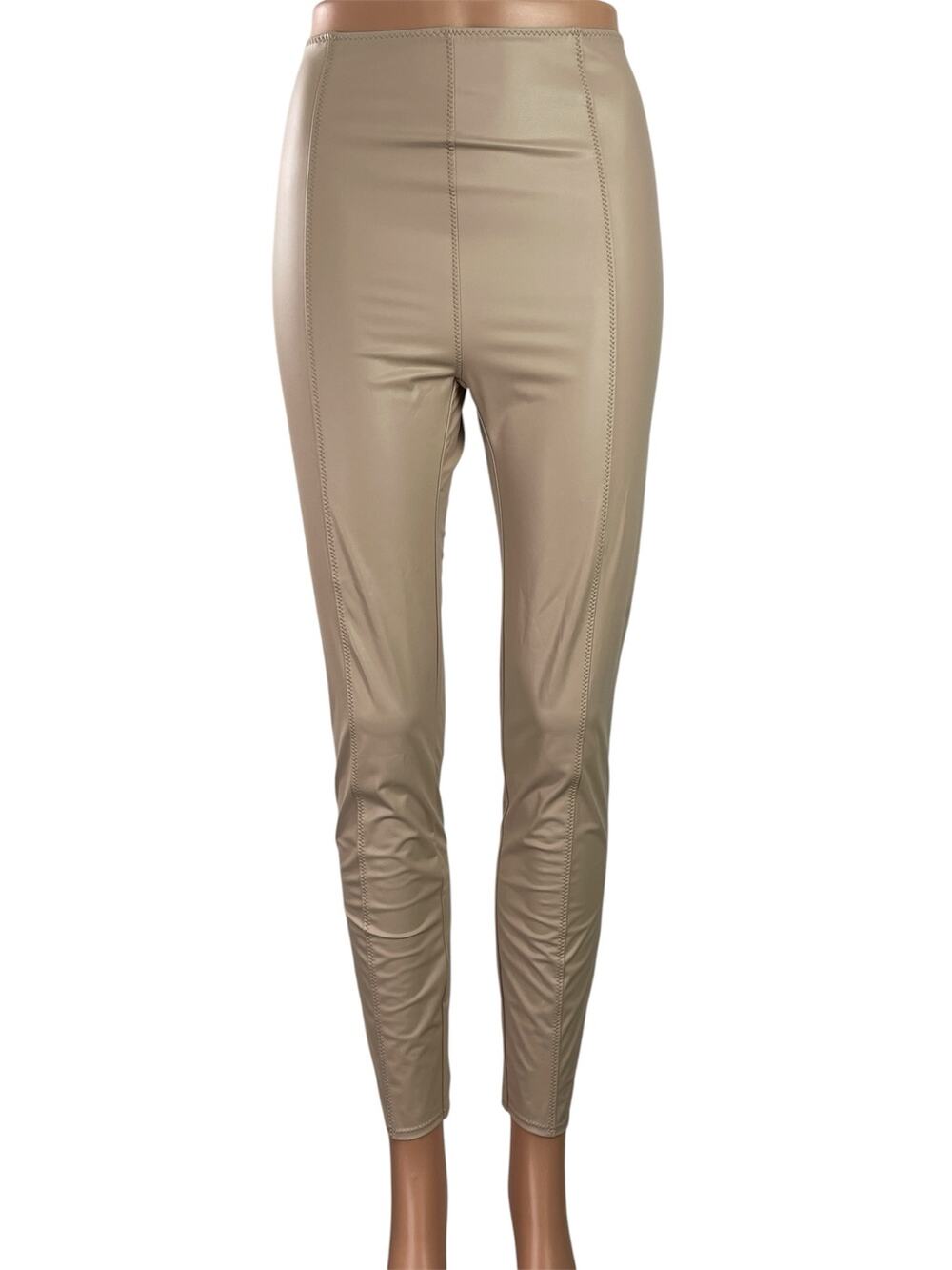 NEW Lisa Marie Fernandez Beige Patent Leather Vegan High Rise Leggings Size S